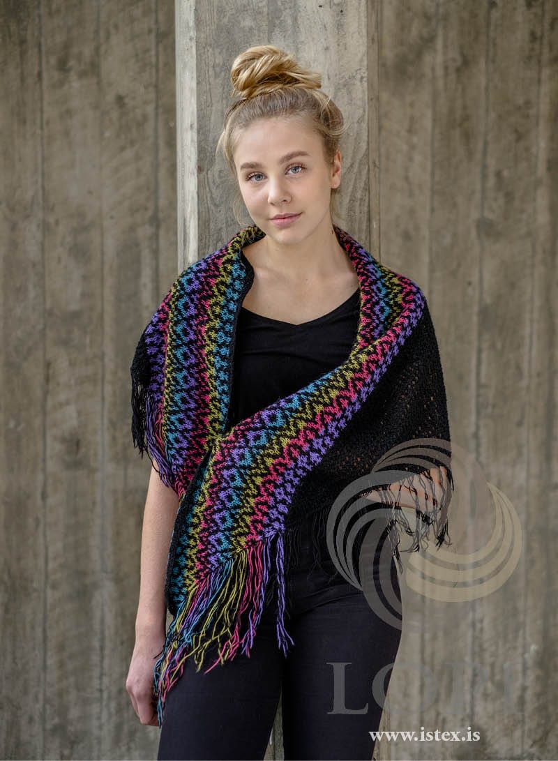 Kónn - Black Shawl with fringes Knitting Kit - The Icelandic Store