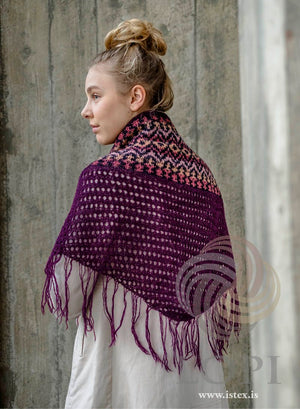Kónn - Dark Purple Shawl with fringes Knitting Kit