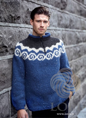 Blue Spiral wool sweater - Knitting Kit