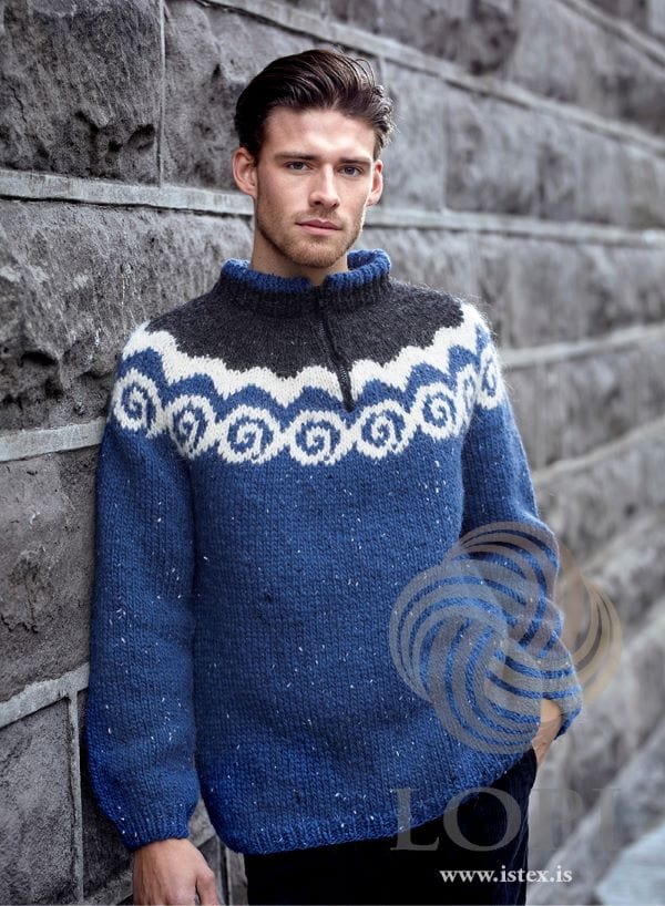 Blue Spiral wool sweater - Knitting Kit - The Icelandic Store