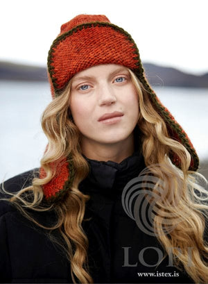 Eyrnastór - Orange wool hat with ear covers - Knitting Kit