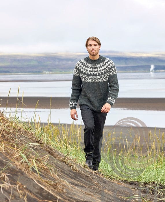 Alexander Icelandic sweater Grey Green - Knitting Kit - The Icelandic Store