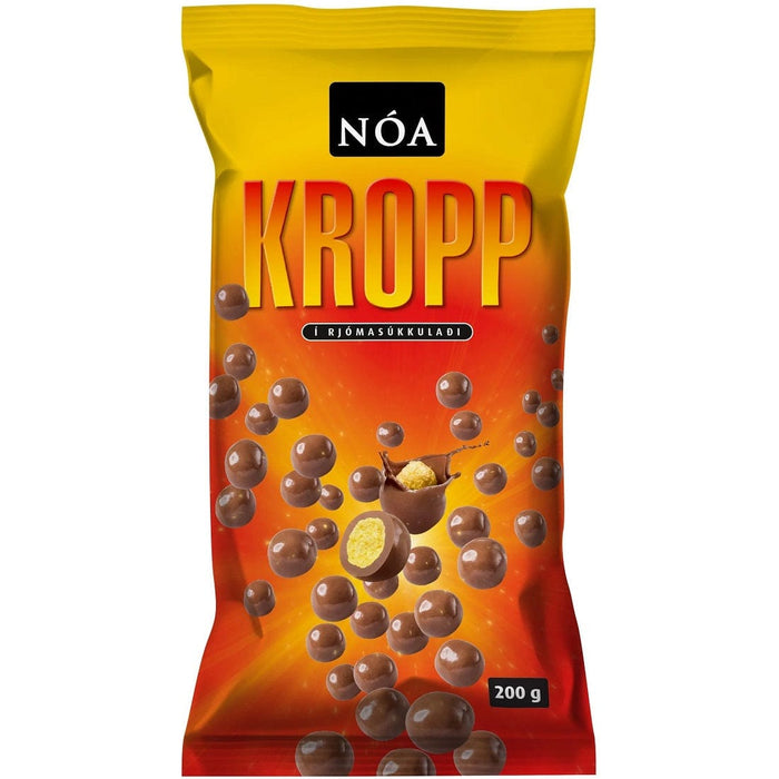 Nóa Kropp Milk Chocolate coated corn puffs. Icelandic candy