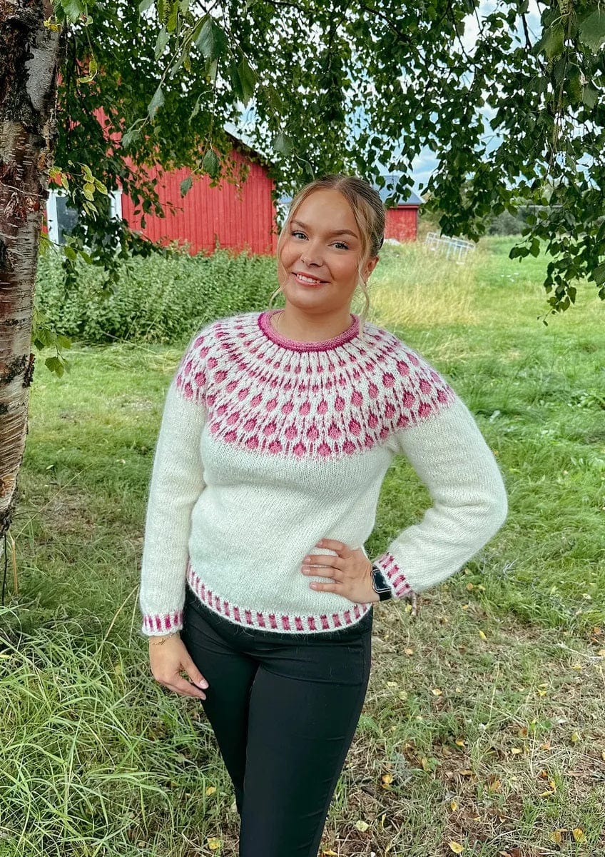 Raspberry White & Pink Fjallalopi sweater  - Knitting Kit