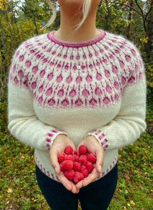 Raspberry White & Pink Fjallalopi sweater  - Knitting Kit