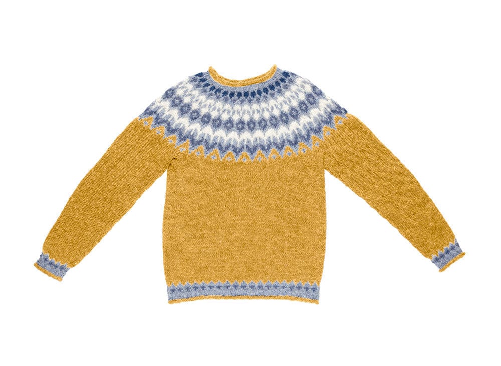 Icelandic wool sweater Riddari knit kit. 1703 Yellow Lettlopi Knitting Kit