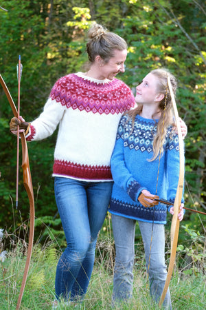 Skjaldmær - Fjallalopi White Red wool sweater Knitting Kit