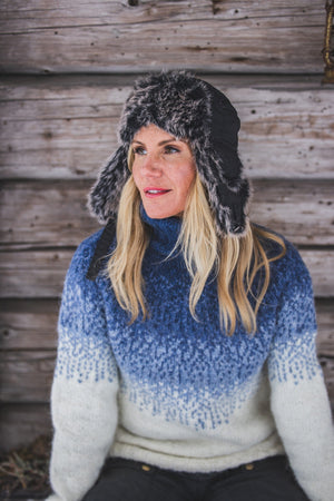 Sumuneule White Blue Lettlopi Wool Sweater - Knitting Kit