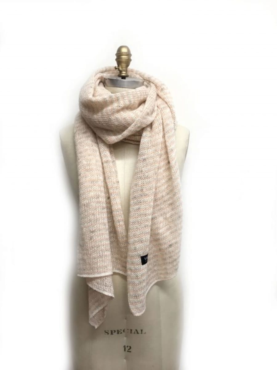 Striped Wool Scarf - Beige and white - The Icelandic Store