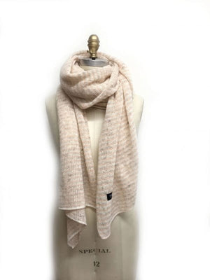 Striped Wool Scarf - Beige and white