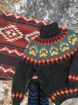 The Wilderness sweater Black Tweed & Burnt Orange -  Alafosslopi Knitting Kit