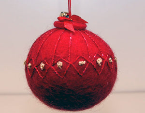 Felt Christmas Embroidered Ball - Red