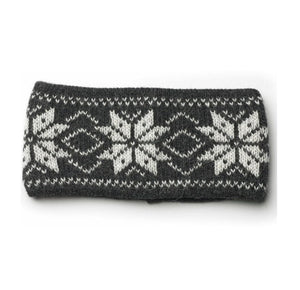 Black Varma Wool Headband - Eight Petalled Rose Flower pattern