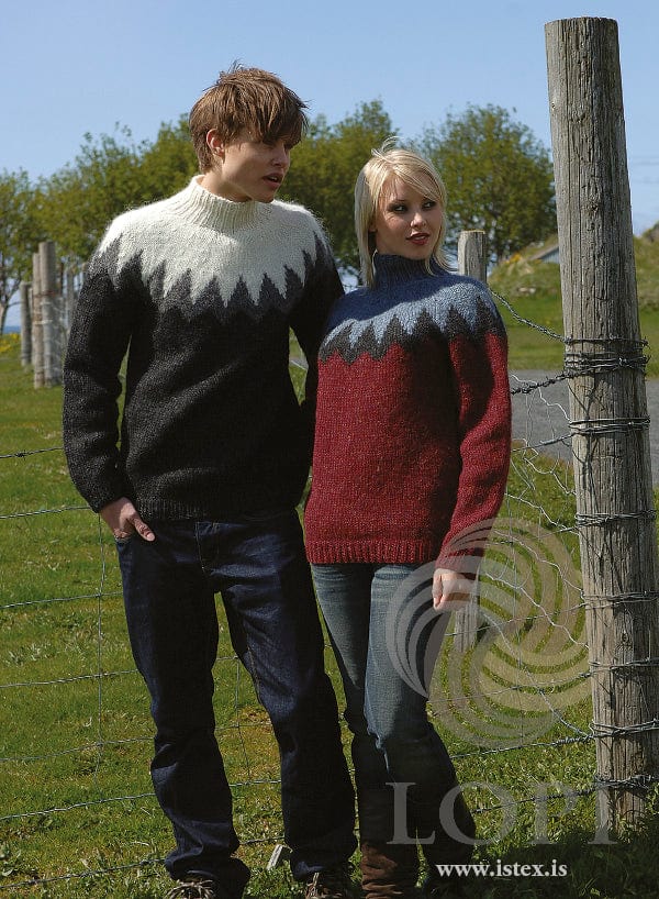 Snæfellsjökull  - Red & Blue Wool Cardigan Sweater Knitting Kit - The Icelandic Store