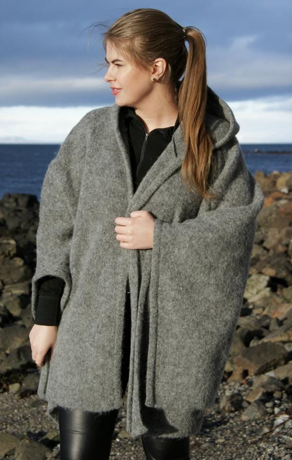 Poncho Cape Open Front Wrap - Grey - The Icelandic Store
