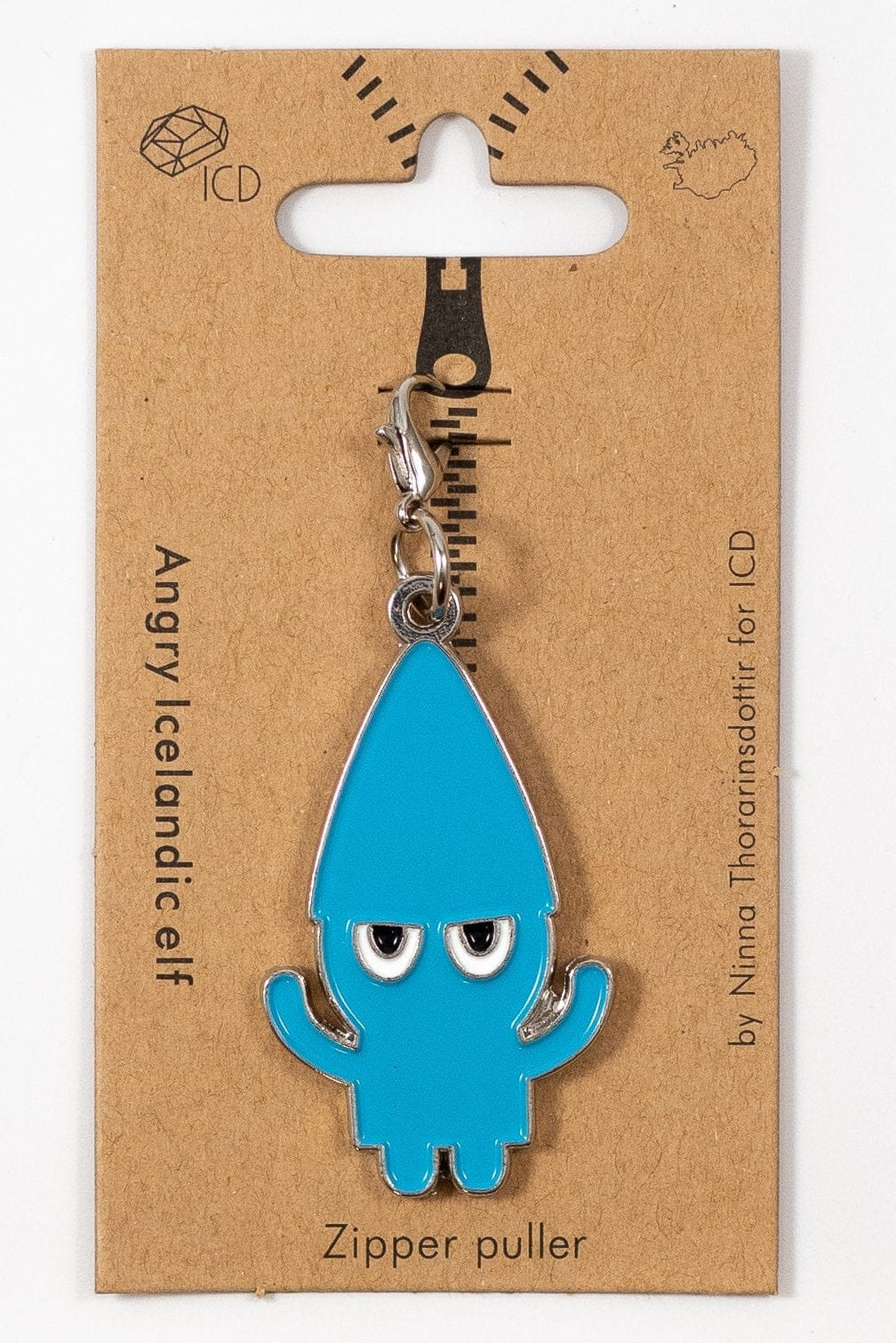 Angry Elf zipper puller — compact Nordlings character pull for jackets and backpacks, smooth enamel finish (ICD)