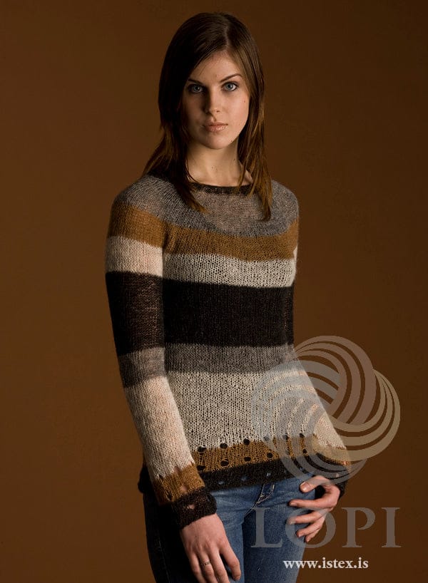 Hraði striped Einband sweater in black heather, light ash, grey heather and almond heather