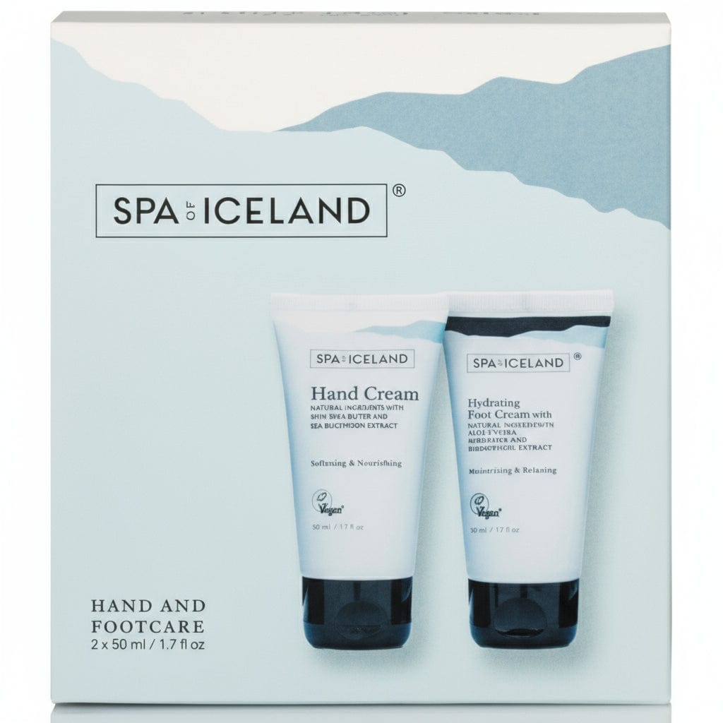 Spa Iceland hand and foot care set with two cream tubes on a white background