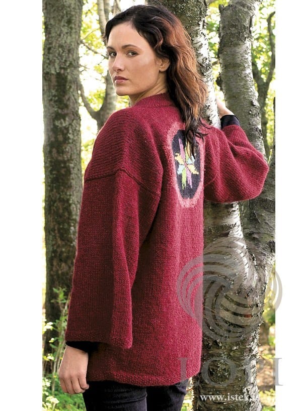 The red version of Kim from the back, with its motif — sold as a separate kit (shown in its original colours; that kit has replacement colours too). The black top and trousers are not part of the pattern