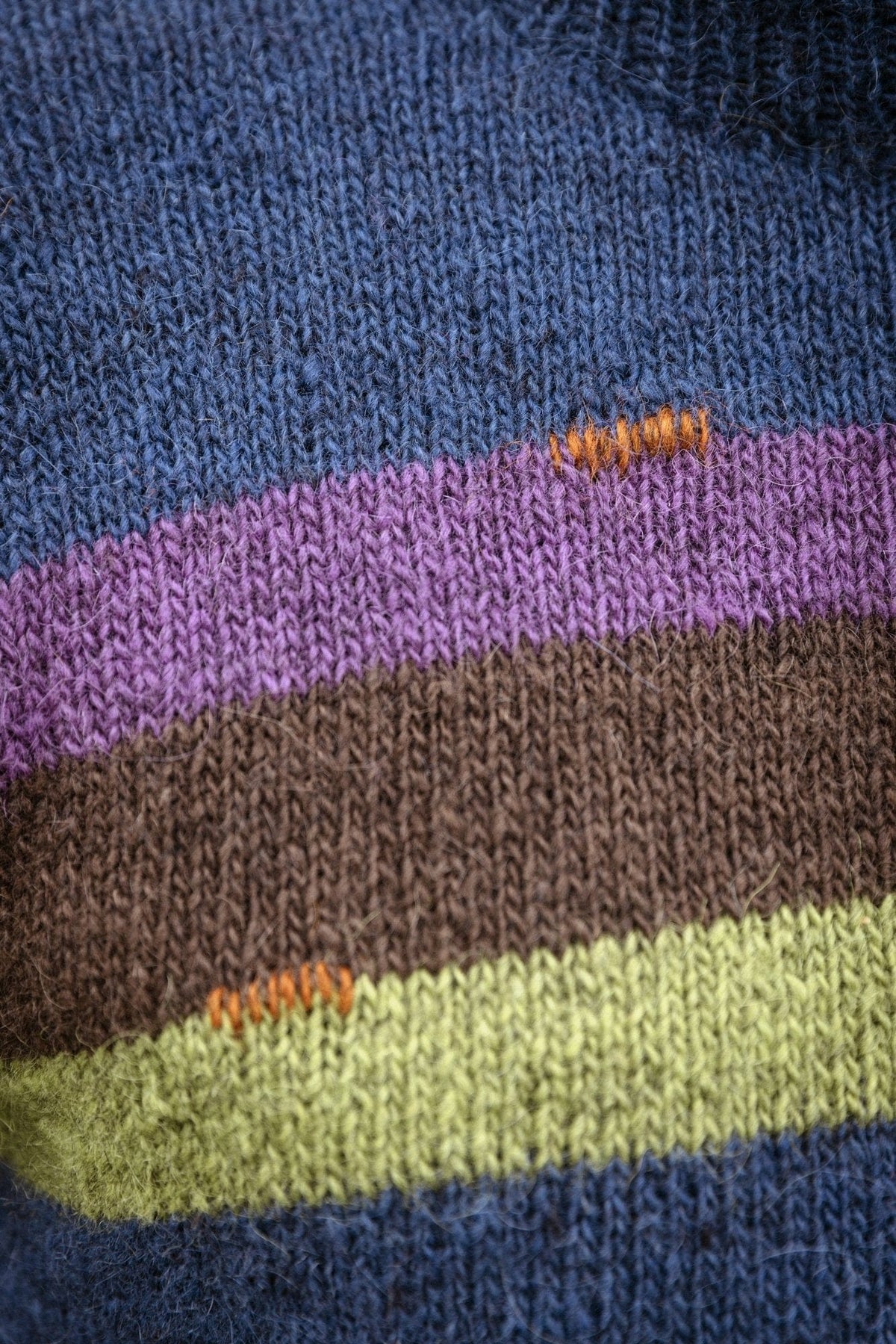Close-up of the Kilir stripes with small ginger embroidered stitches
