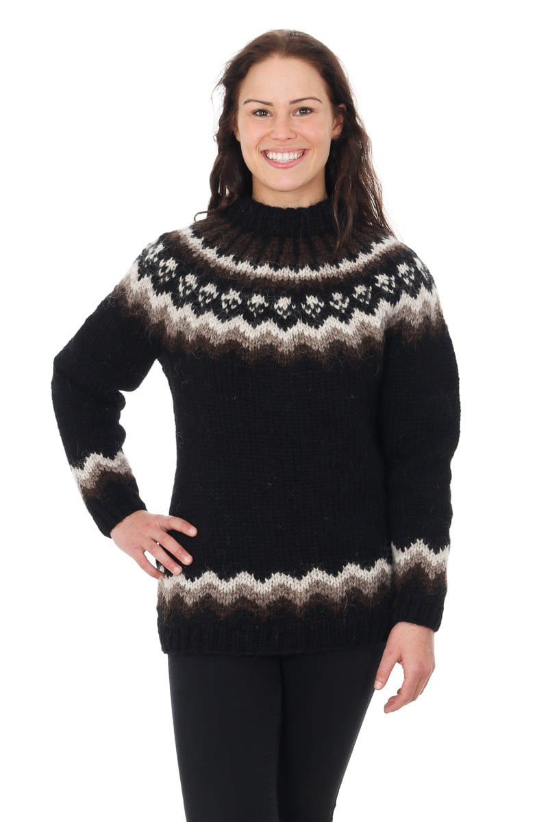 Sigýn Black Icelandic Wool Sweater Handmade Norse Elegance