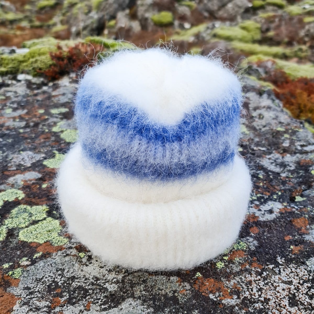 Brushed Wool Hat - White / Blue - icelandicstore.is