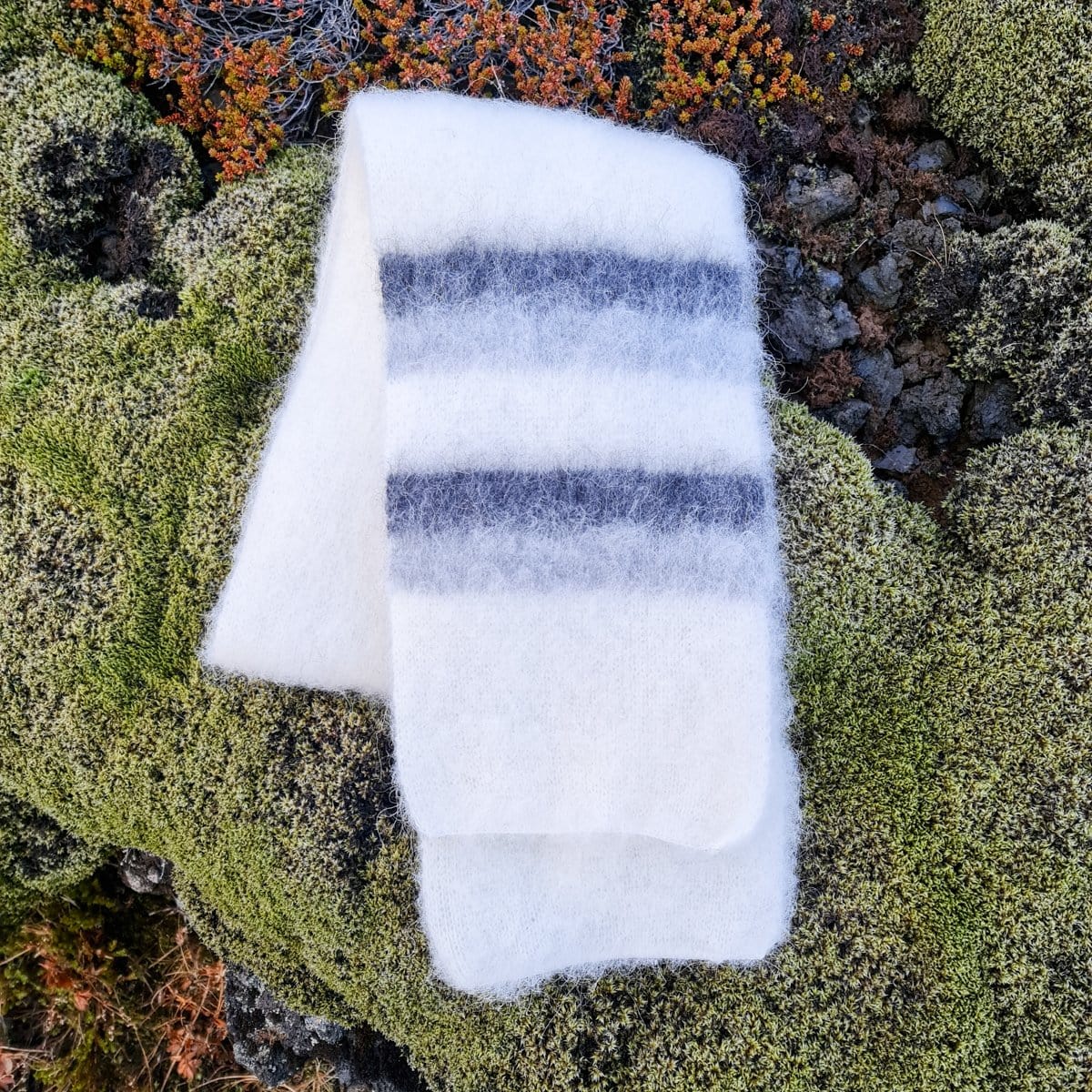 Brushed Wool Scarf - White / Grey - icelandicstore.is