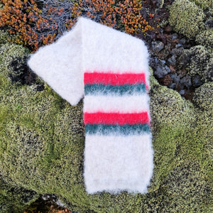 Brushed Beige Wool Scarf - Green/ Red