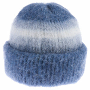 Brushed wool hat and scarf in blue and white