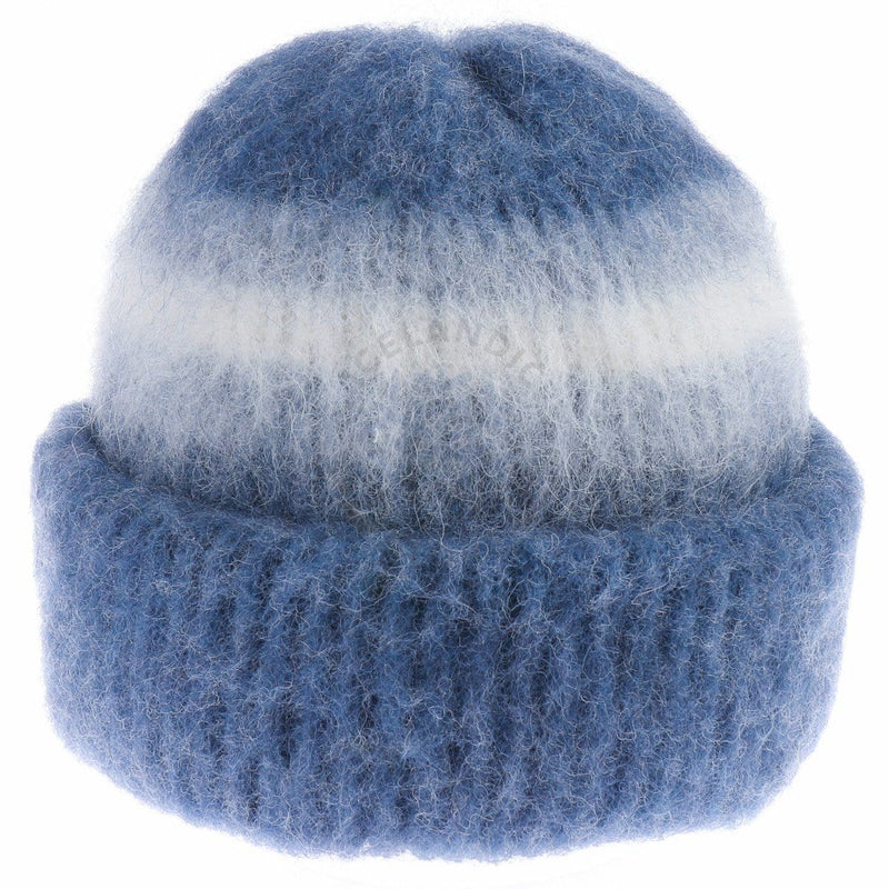 Brushed woolen hat in blue and white. Iceland design