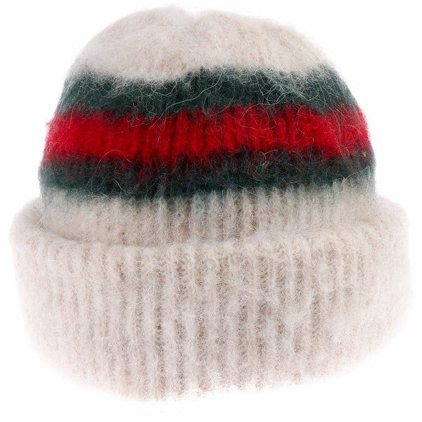 Brushed Icelandic unisex Wool Hat -Beige / Red - icelandicstore.is