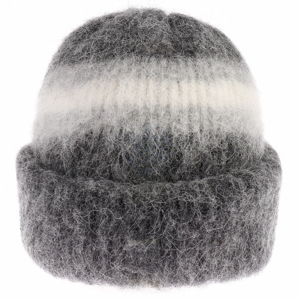 Brushed Wool Hat Beanie - Grey / White - icelandicstore.is