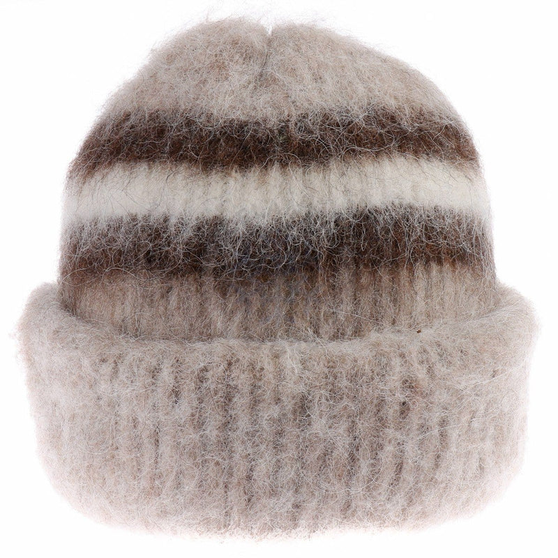 Brushed Beige Wool Hat Beanie - Brown / White - icelandicstore.is