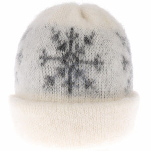 Brushed wool hat and scarf - white /grey snowflake