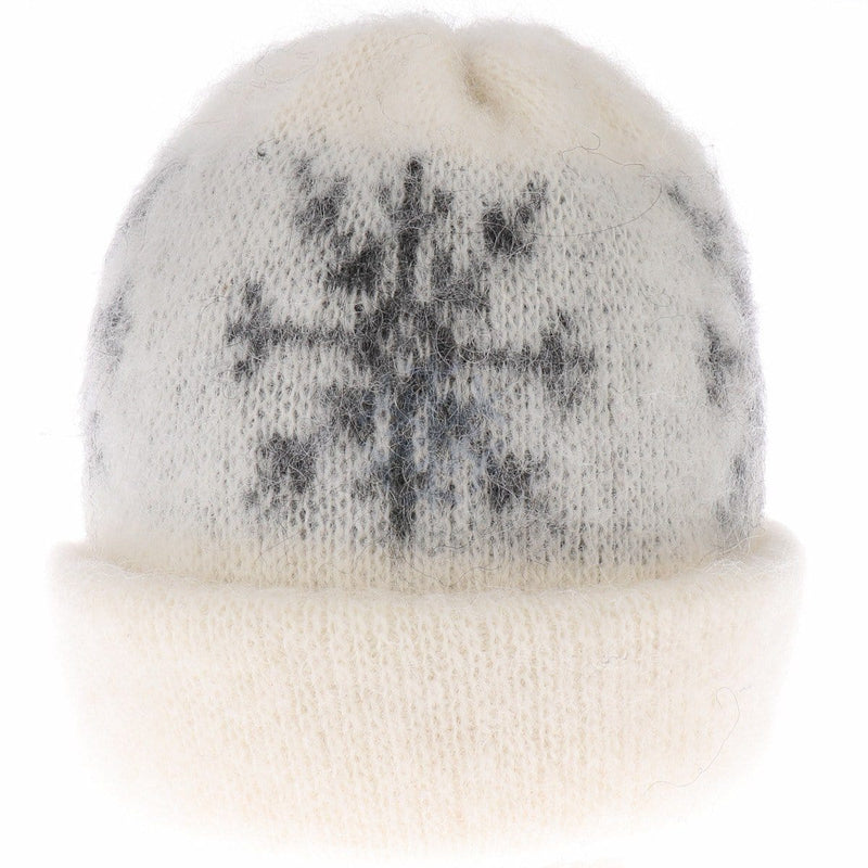 Brushed wool hat and scarf - white /grey snowflake - The Icelandic Store