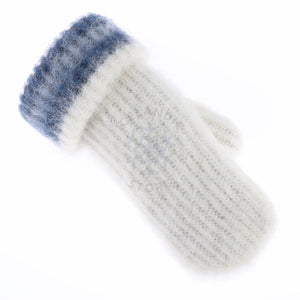 Brushed Wool Mittens - White / Blue