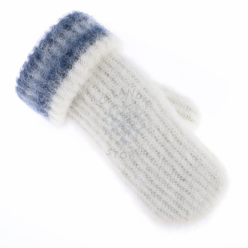 Brushed Wool Mittens - White / Blue - icelandicstore.is