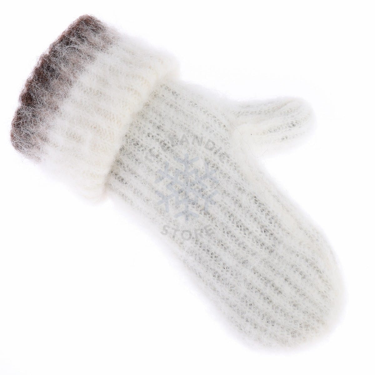 Brushed Wool Mittens - White / Brown - icelandicstore.is