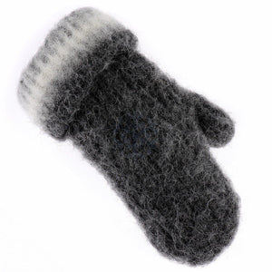 Brushed Icelandic Wool Mittens - Black heather - White/Grey