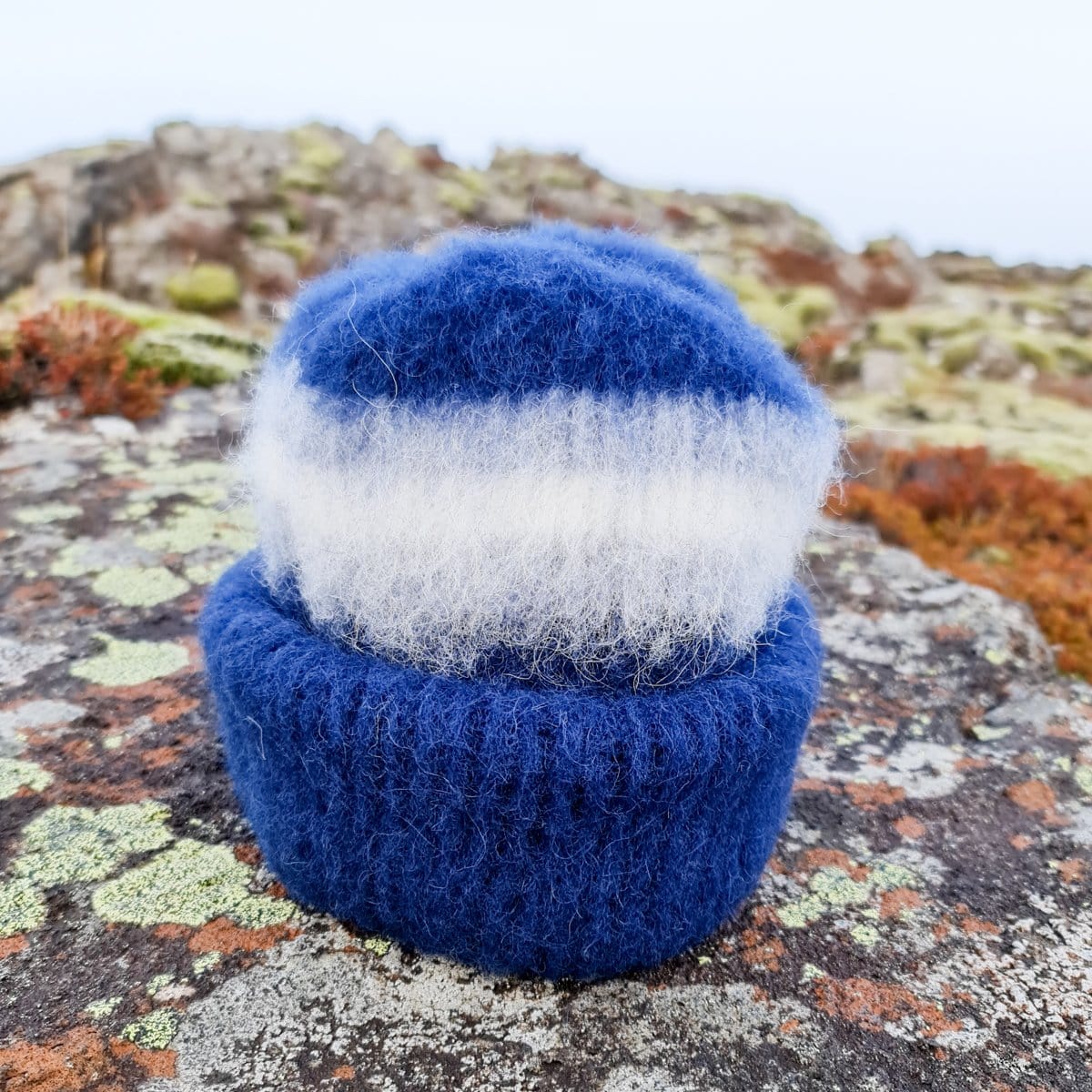 Brushed Wool Hat - Navy Blue / White - icelandicstore.is