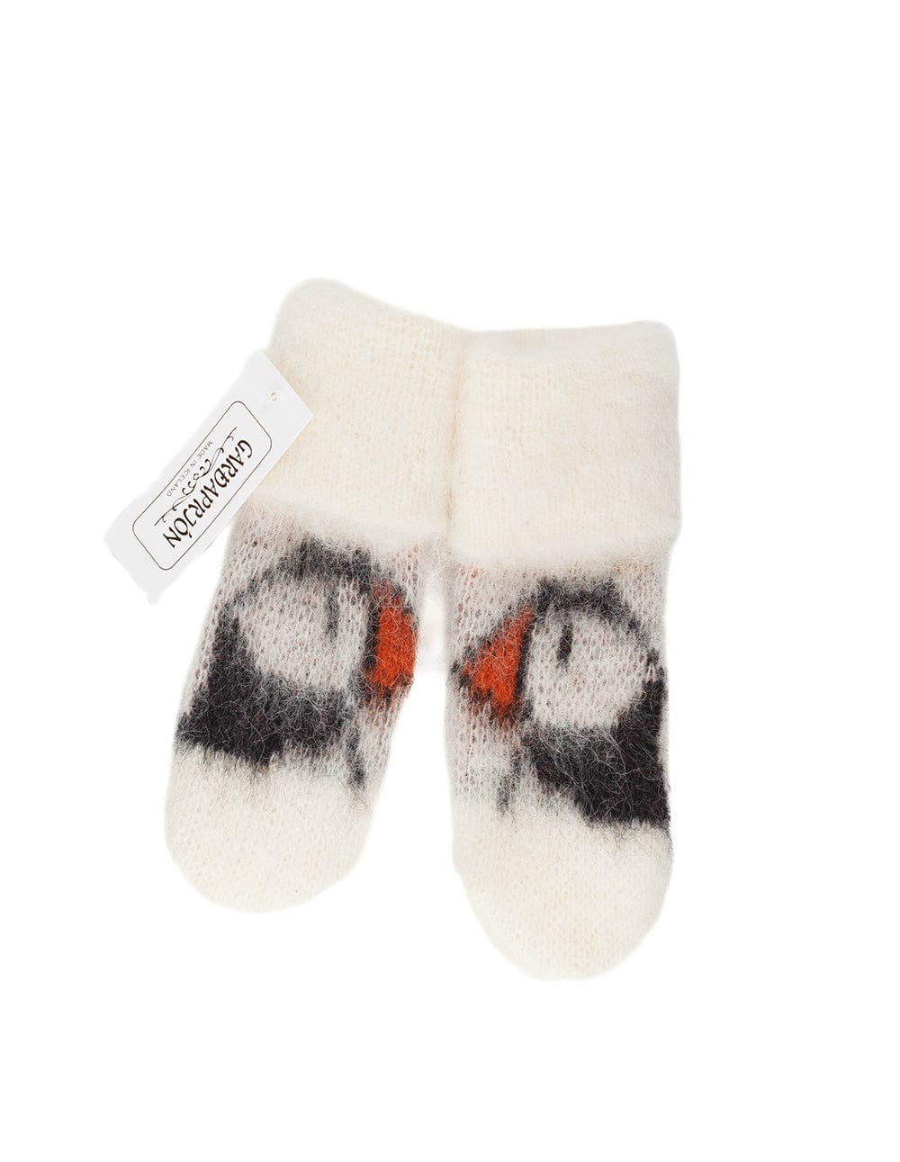 White Puffin-mittens with puffin motif. Icelandic wool