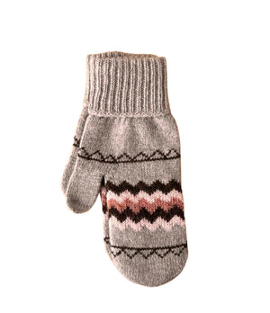 Fanney Beige and Pink Icelandic Wool Mittens - Traditional Icelandic Pattern
