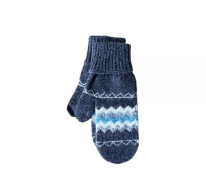 Fanney Grey and Blue Icelandic Wool Mittens - Traditional Icelandic Pattern