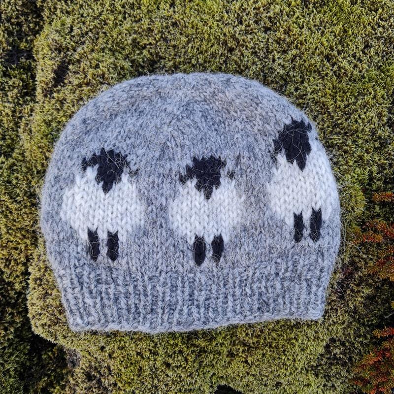 Handknit Wool Hat - Grey / White Sheep - icelandicstore.is