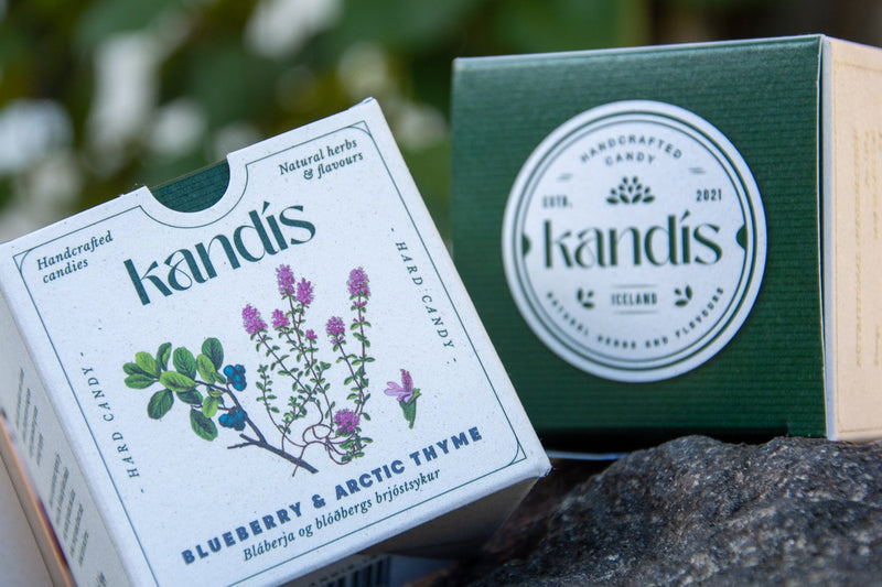 Handcrafted hard candy with Arctic Thyme and Blueberry flavor - The Icelandic Store