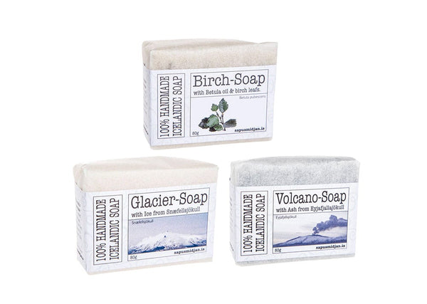 Handmade Icelandic soap bars. Volcano, Glacier and Birch soap