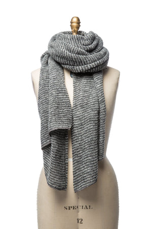 Striped Wool Scarf - Grey and white