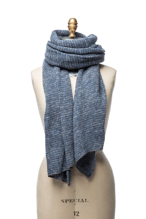 Striped Wool Scarf - Blue and Grey