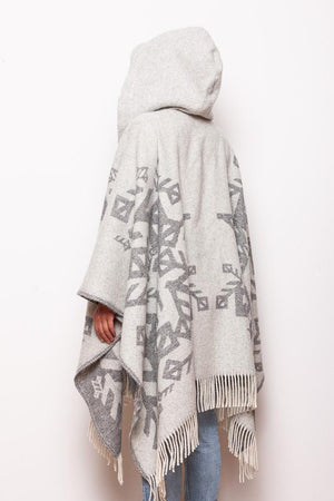 Runic wool cape with hood - Grey Love
