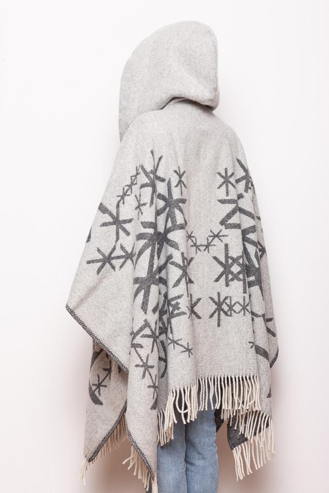 Runic wool cape with hood - Dark Grey Strength - The Icelandic Store